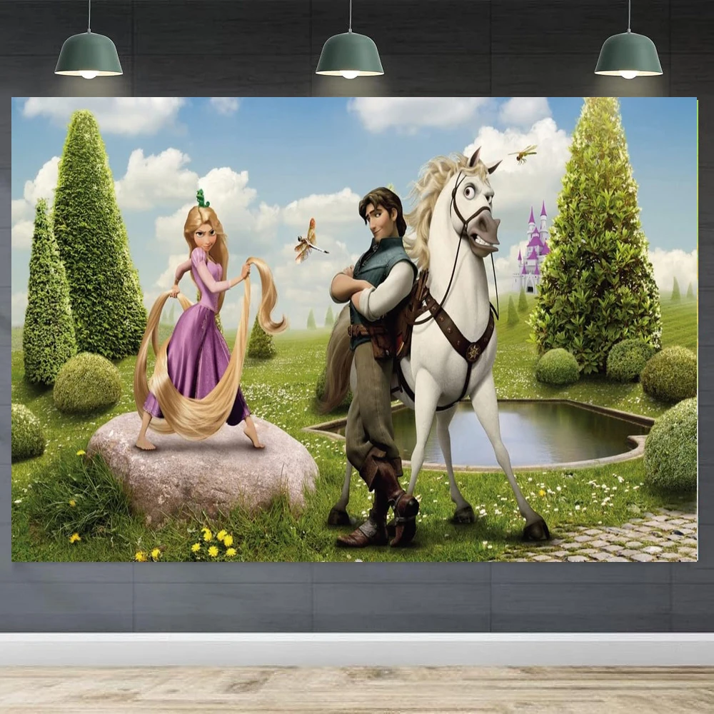 写真撮影の背景もつれたラプンツェルバナー女の子の誕生日パーティーの背景ベビーシャワールームの装飾は名前をカスタマイズすることができます