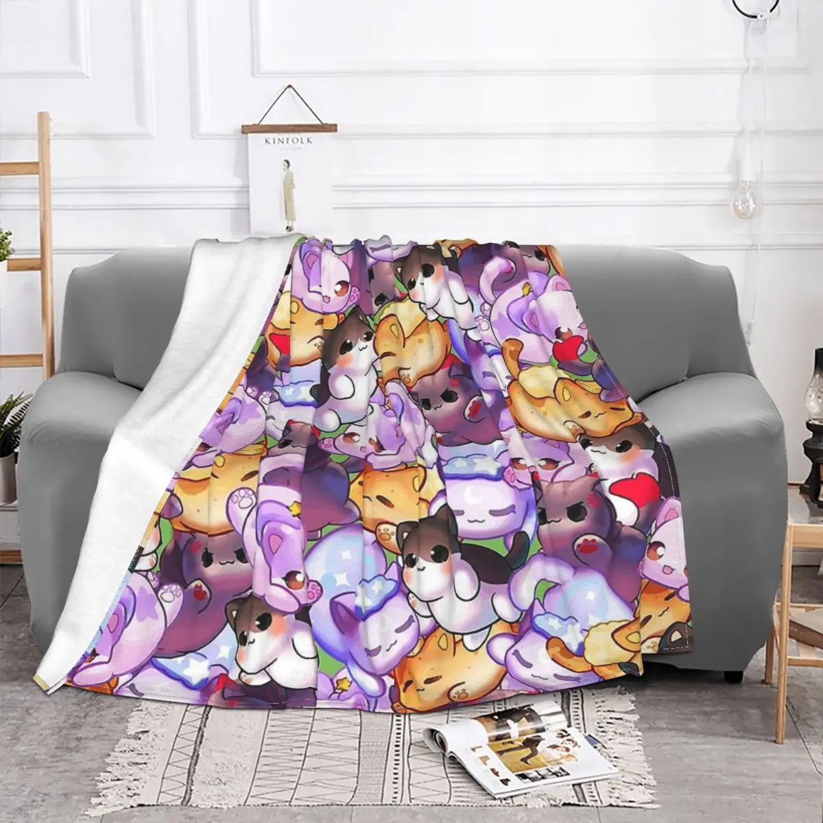 Cat Cute Kawaii Animal Aniamls Blanket Flannel Decoration Aphmau Meow Plushies Anime Cats Portable Home Bedspread