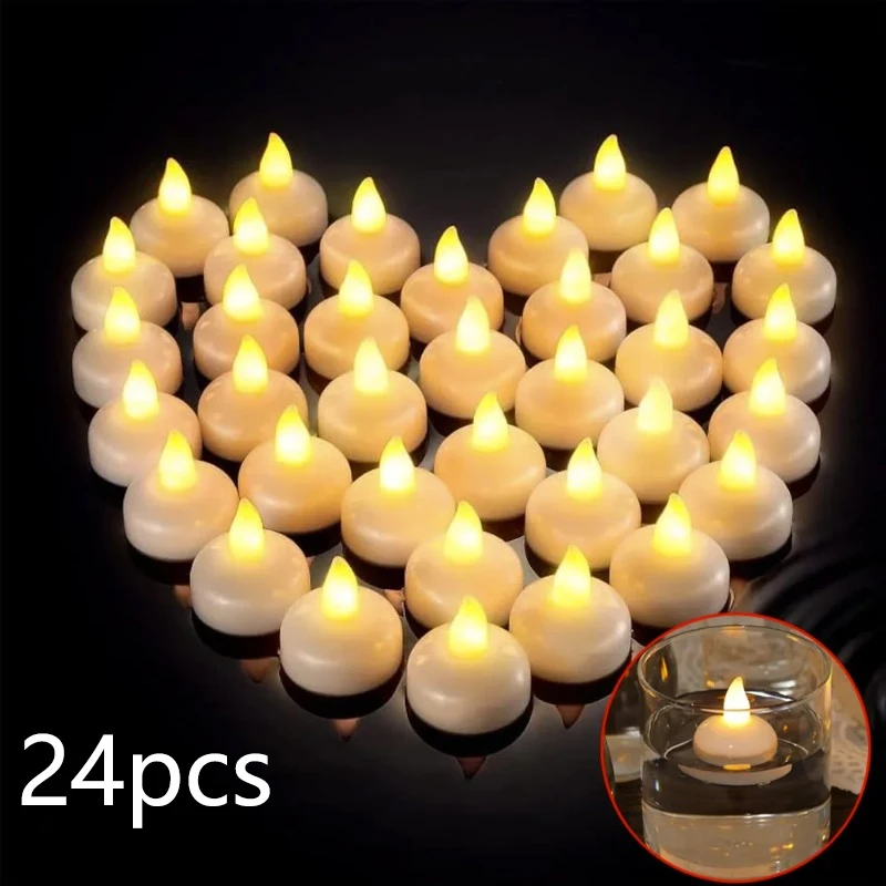 1/24PCS Flameless Led Candle Christmas Wedding Party Decoration Table Lamp Heart-shape Electronic Battery-Power Tealight Candles