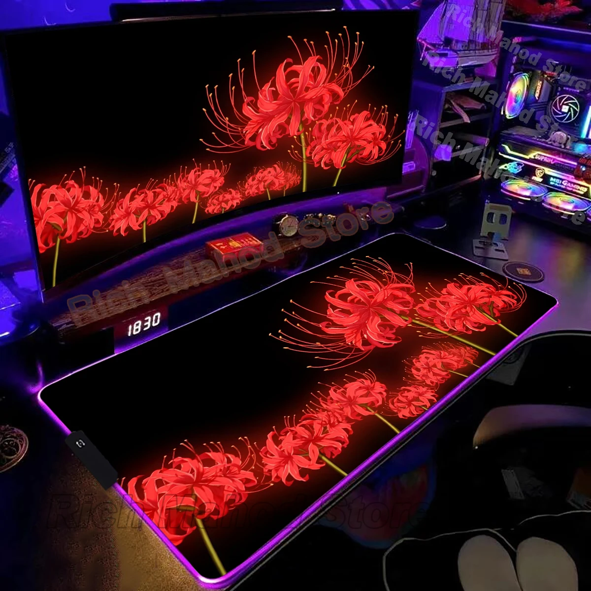 Red Spider Lily Desk Mat Rgb Anime Death Flower Mousepad Aesthetic Large Mouse Pad Led Wisteria Demon XXL Gaming Deskmat Playmat