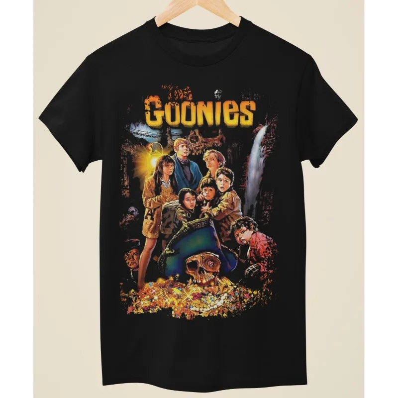 Neutral T-shirt Retro Street Short Sleeve Top Adventure Movie The Goonies Poster Inspiration Treasure Pattern