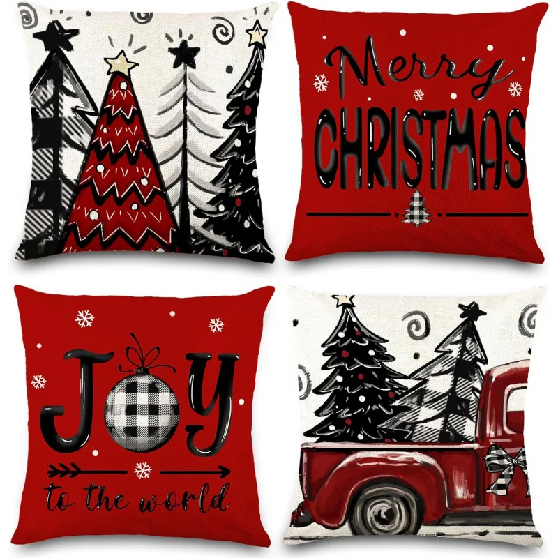 

4 Christmas pillowcases 18x18 inch red pillowcase covers