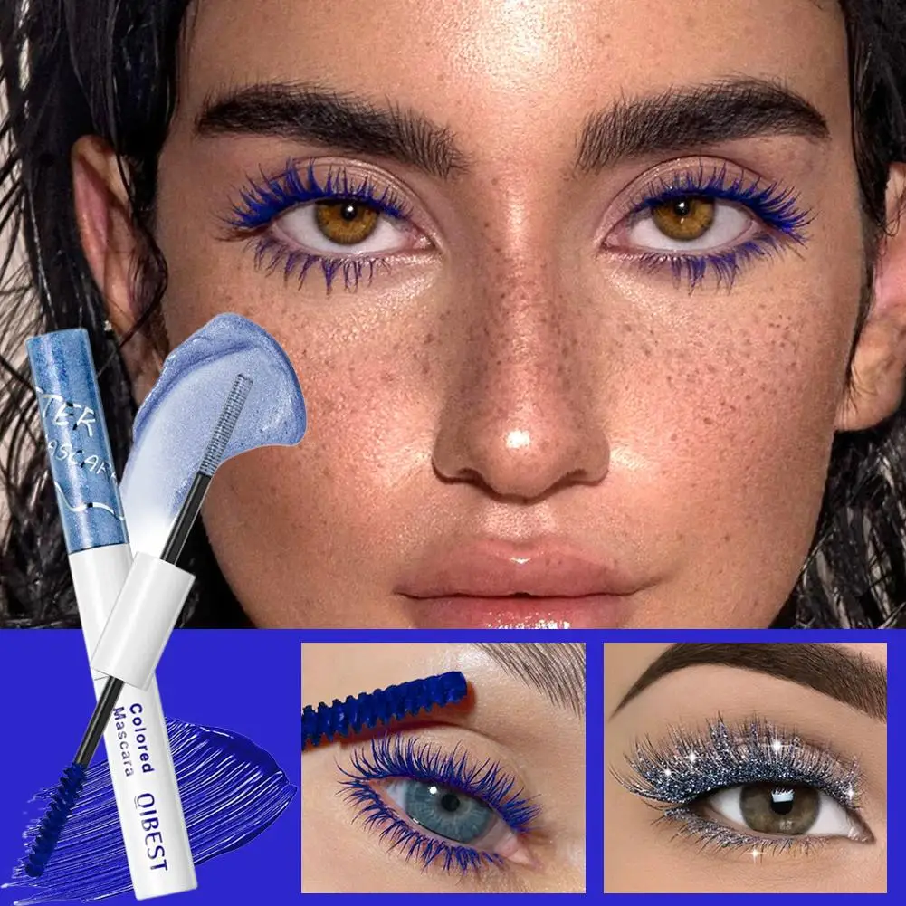 Maskara z podwójną końcówką z diamentowym brokatem, trwała kolorowa maskara różowa niebieska zielona brązowa czerwona, maskara zwiększająca objętość rzęs X9Z1