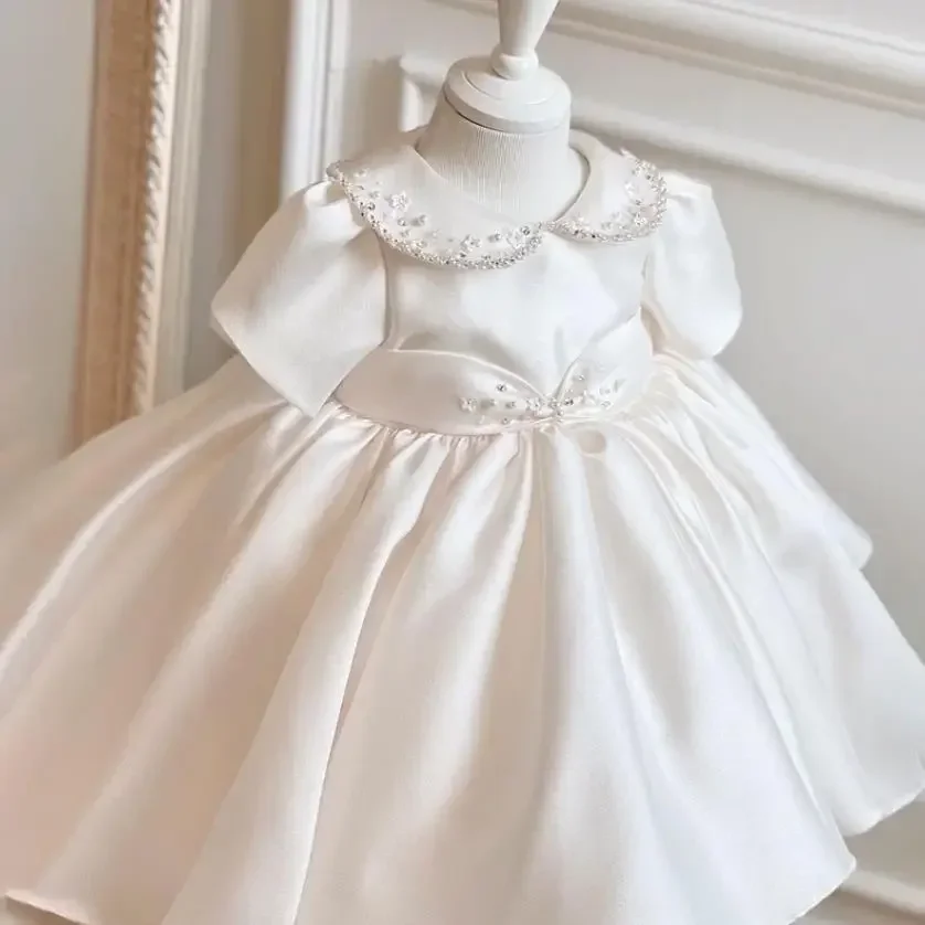 

High-End Flower Girls Evening Gown Bow Sequins Design Children's Wedding Birthday Baptism Party Dresses For Easter