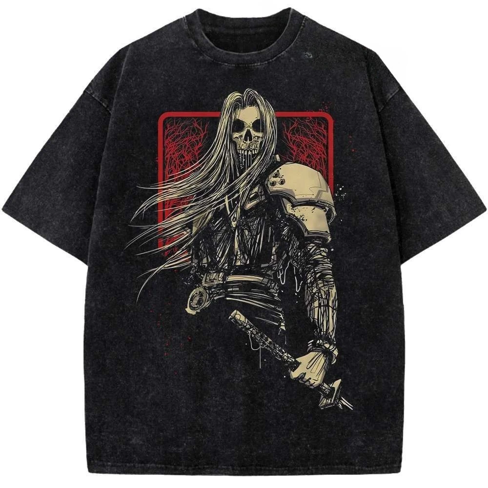 Final Fantasy VII Sephiroth Skull Graphic Washed T-Shirt Cotton Men Women Streetwear Tee
