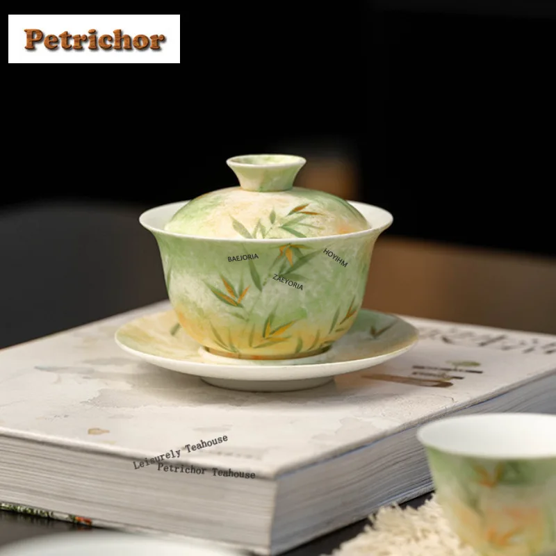 

150ml Hand-painted Bamboo Gaiwan Ancient Tea Tureen Tea Bowl With Lid Kit Tea Brewing Cover Bowl Kung Fu Tea Set Decoration