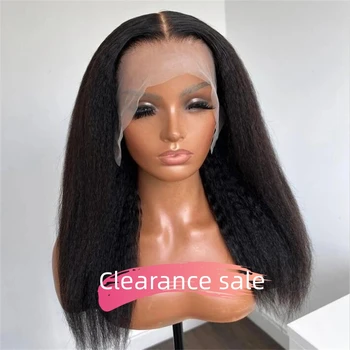 Yaki Zwart 30Inch Lange Kinky Rechte Kant Voor Vrouwen Met Baby Haar Synthetische Preplucked Lijmloze Dagelijkse Slijtage Pruik