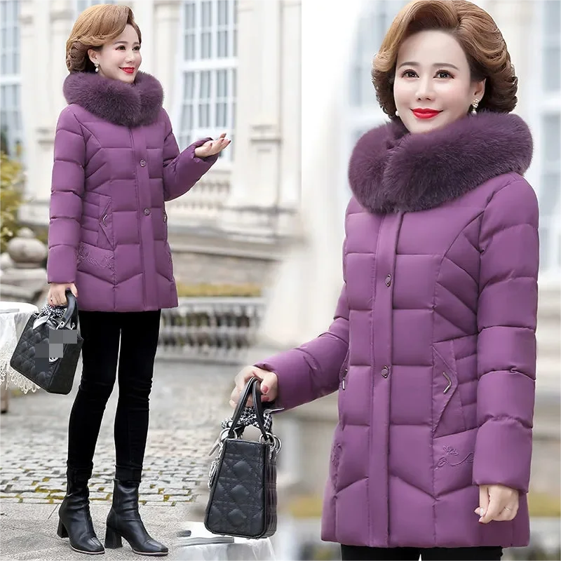 Women's cotton padded long 2023 new winter clothes Korean fashion wool collar slim Down jacket cotton jacket