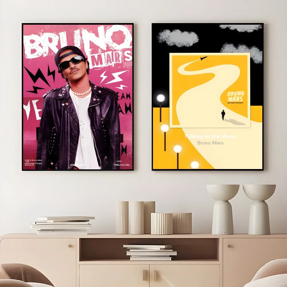 Singer B-Bruno M-Mars Album Poster Sticky Wall Art Printing Waterproof Home Living Bed Room Bar Aesthetic Decor