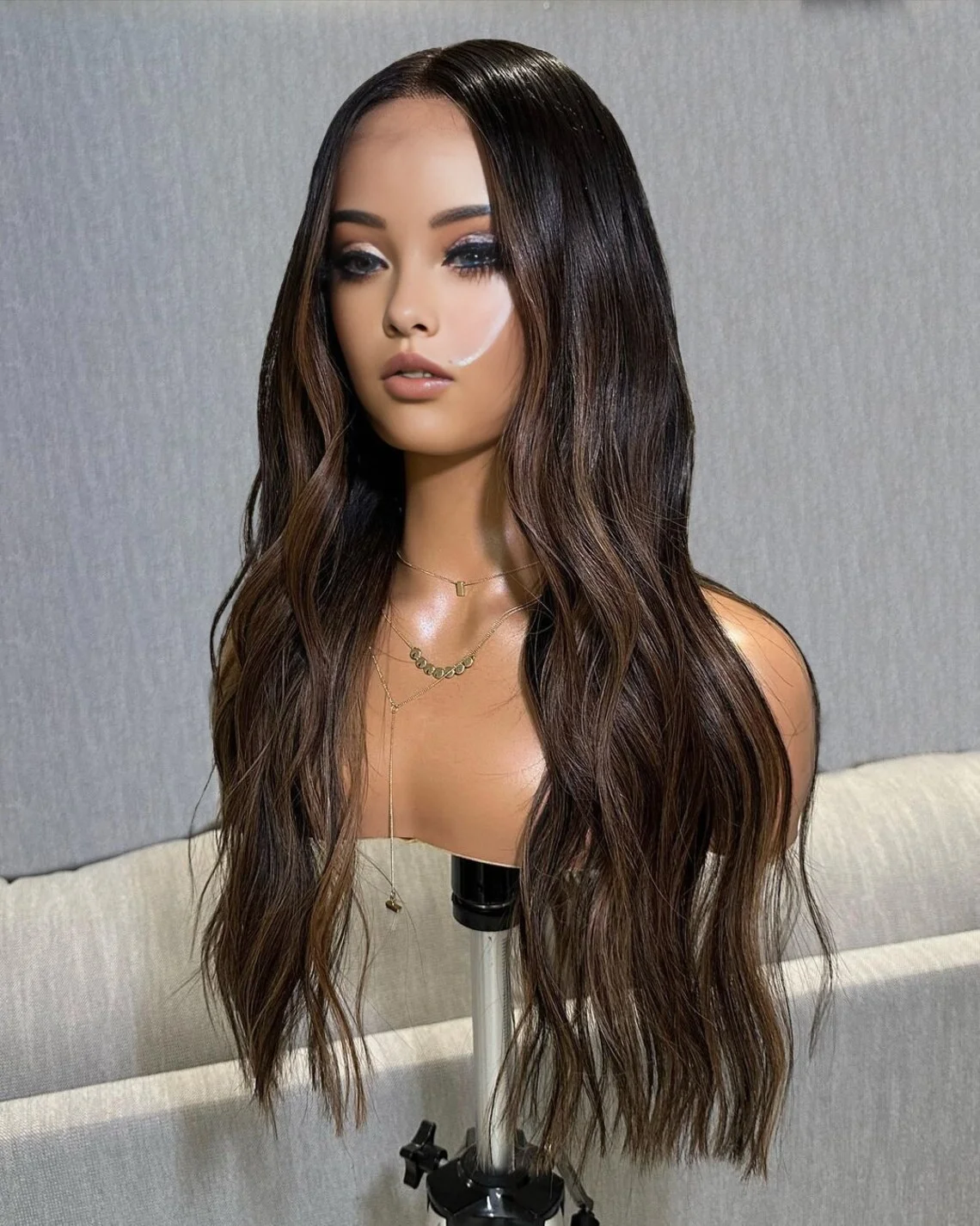 Glueless Body Soft Ombre Brown 28 Inch Wave 5x5 Silk Base Jewish Human Hair Wig With Baby Hair HD Lace European Hair Preplucked