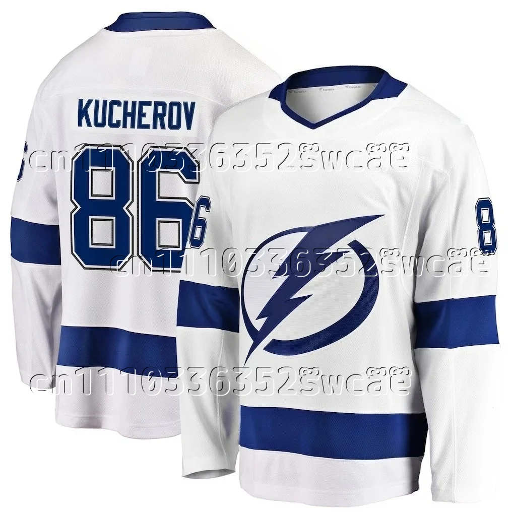 Para Hombre # Camiseta de Hockey sobre Hielo 86 KOCHEROV Blanca/Roja con Estampado de Rayos, Personalizable para Fanáticos y Entrenamiento de Adultos