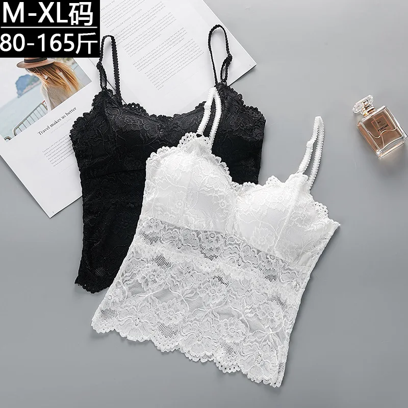 Sexy lace camisole with chest pads, thin style, suitable for both inner and outer wear, plus size base tank top