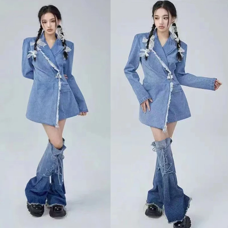 Harajuku Women Leg Warmers Socks Punk Rock Denim Adjustable Knee High Socks Japanese Fashion Streetwear Leg Cover