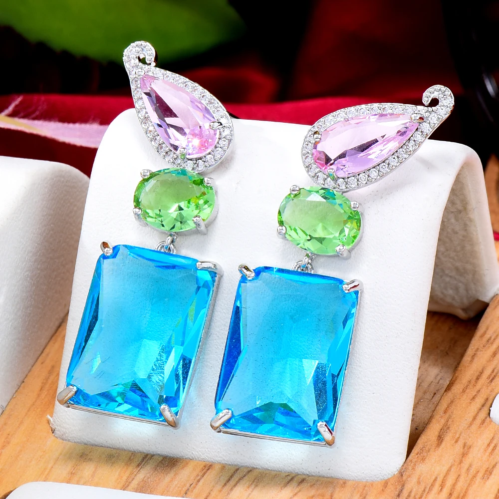 

Soramoore Luxury Square CZ Drop Earrings High Quality Cubic Zirconia European Wedding Party Show Best Gift Jewelry New Original