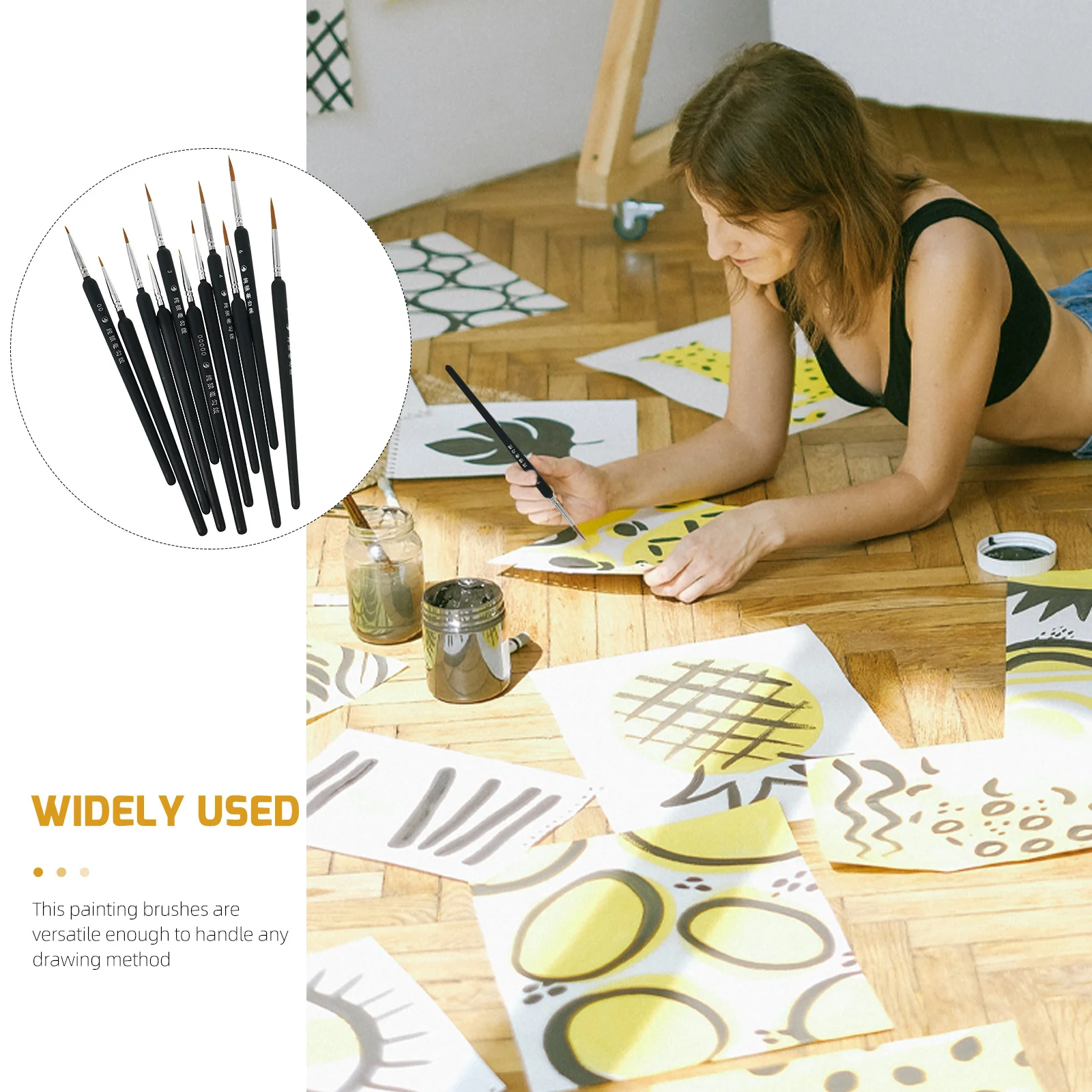 11本入り ウルフヘアライナーブラシ プレミアムディテールペイントブラシ アクリル水彩油絵用 細部描画ペン アート