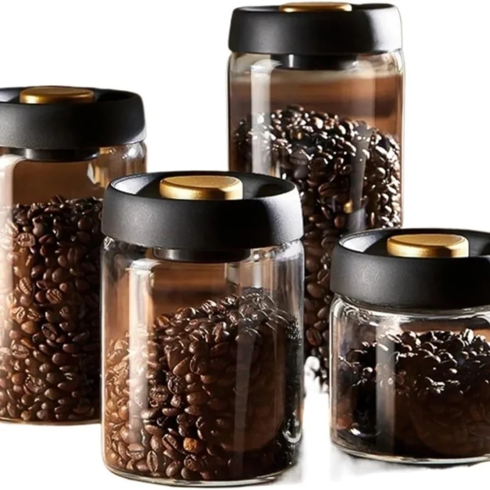 1 Cpcoffee Bean Vakuumversiegelter Behälter Transparenter Glas-Lebensmittelaufbewahrungsbehälter Haushalt Feuchtigkeitsbeständiger Luftextraktionsbehälter Luftdichter Behälter – Detail 1