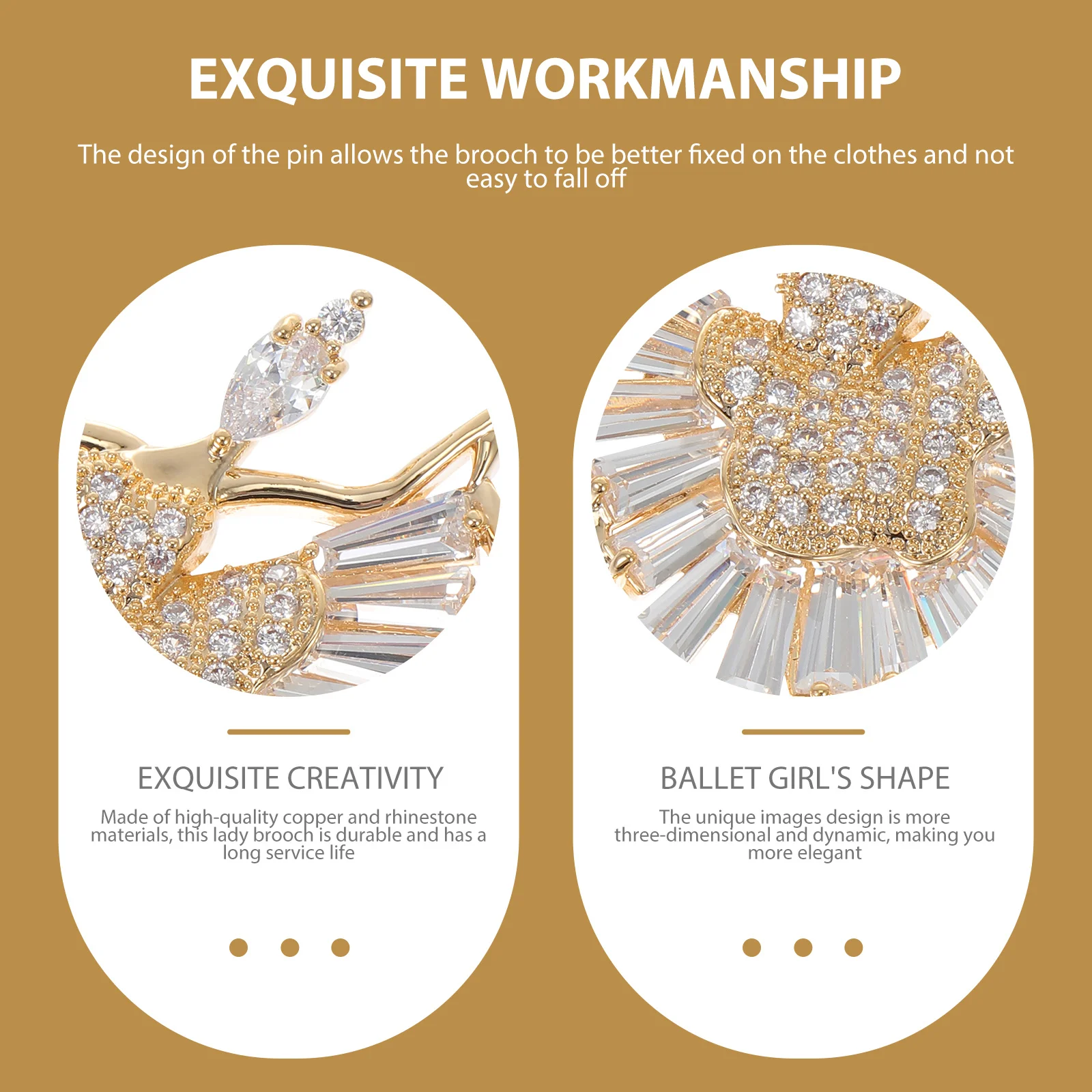 

1 pc Ballet Dancer Shaped Brooch Women Clothing Accessory High-Quality Copper Rhinestone Chic Lapel Pin For Sweaters Hats