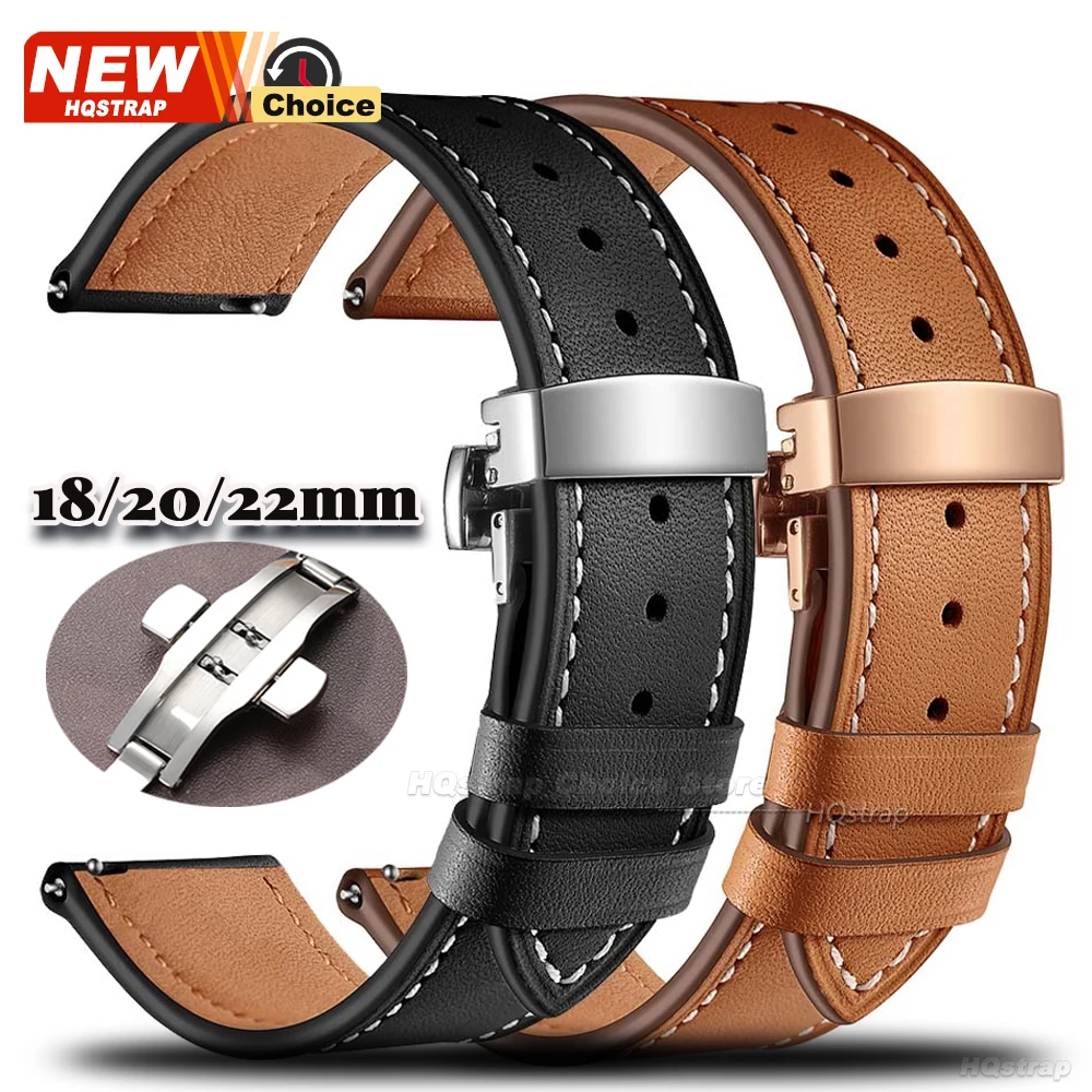 18 mm 20 mm 22 mm Uhrenarmband mit Schmetterlingsschnalle, Schnellverschluss-Uhrenarmband, Armbänder, Gürtel, Schwarz, Braun, universelles Ersatzarmband