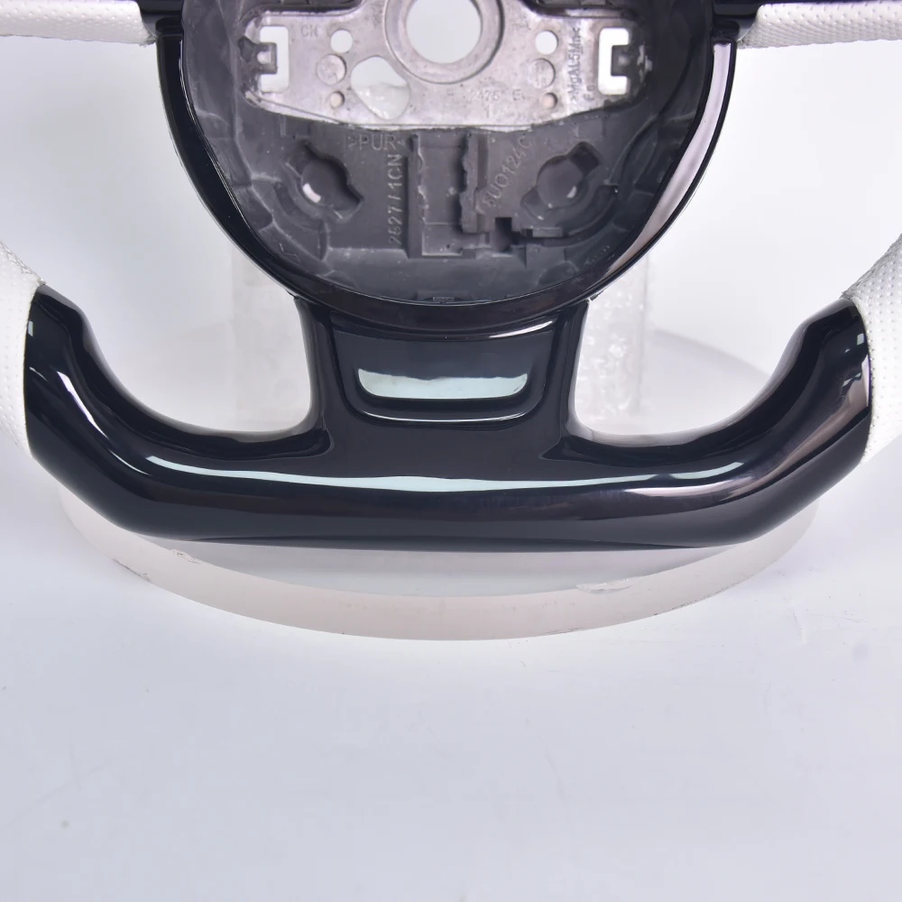 Custom Luxury Piano Black White Leather Steering Wheel For Audi A5 S3 With Flat Bottom