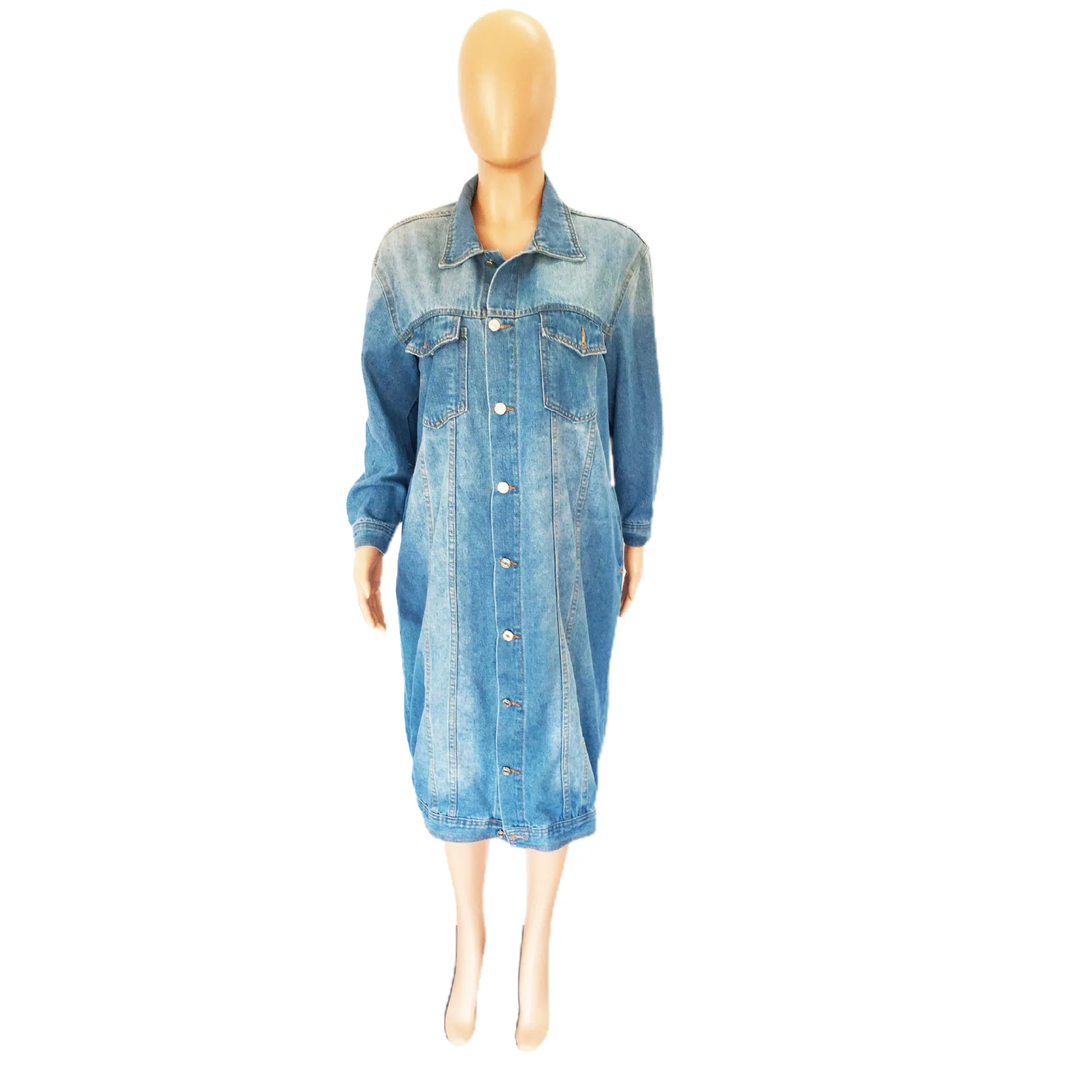 Women's Long Sleeved Denim Trench Coat, Fashionable Cardigan