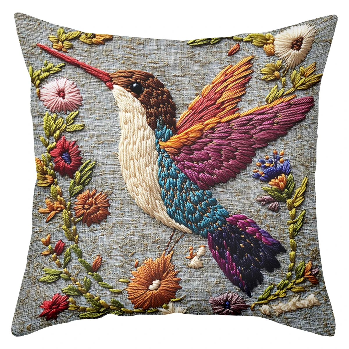 Federa per cuscino con motivo floreale e uccelli ricamati, universale per tutte le stagioni, federa decorativa per divano