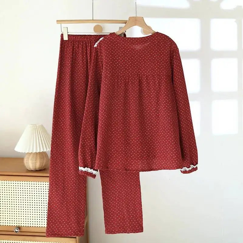 

Корейская мода, кружевной дизайн, одежда для сна с воротником, женская милая весенне-осенняя одежда из хлопка с длинными рукавами, Pijama Mujer