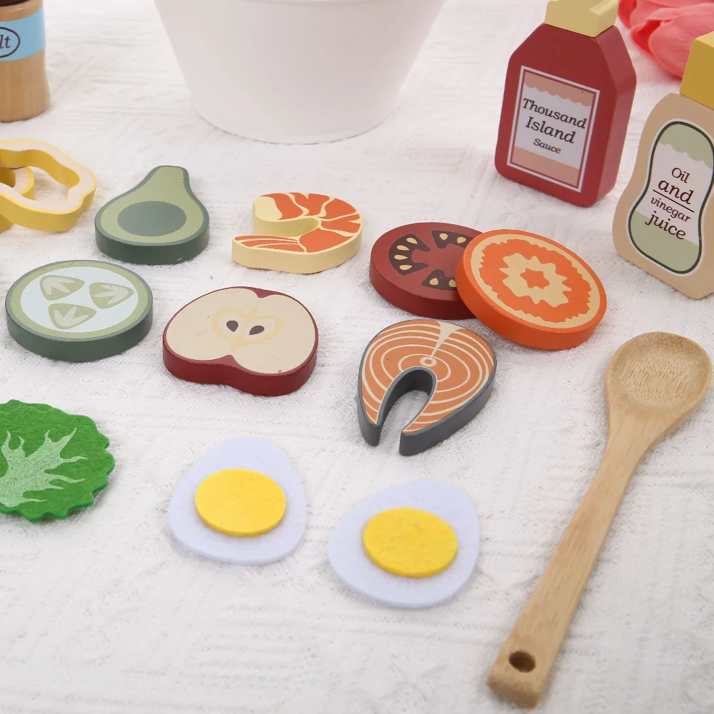 Küche Rollenspiel Spielzeug Simulation Lebensmittel Zubehör Pizza Salat Dessert Set Lernspielzeug für Kleinkinder ab 3 Jahren