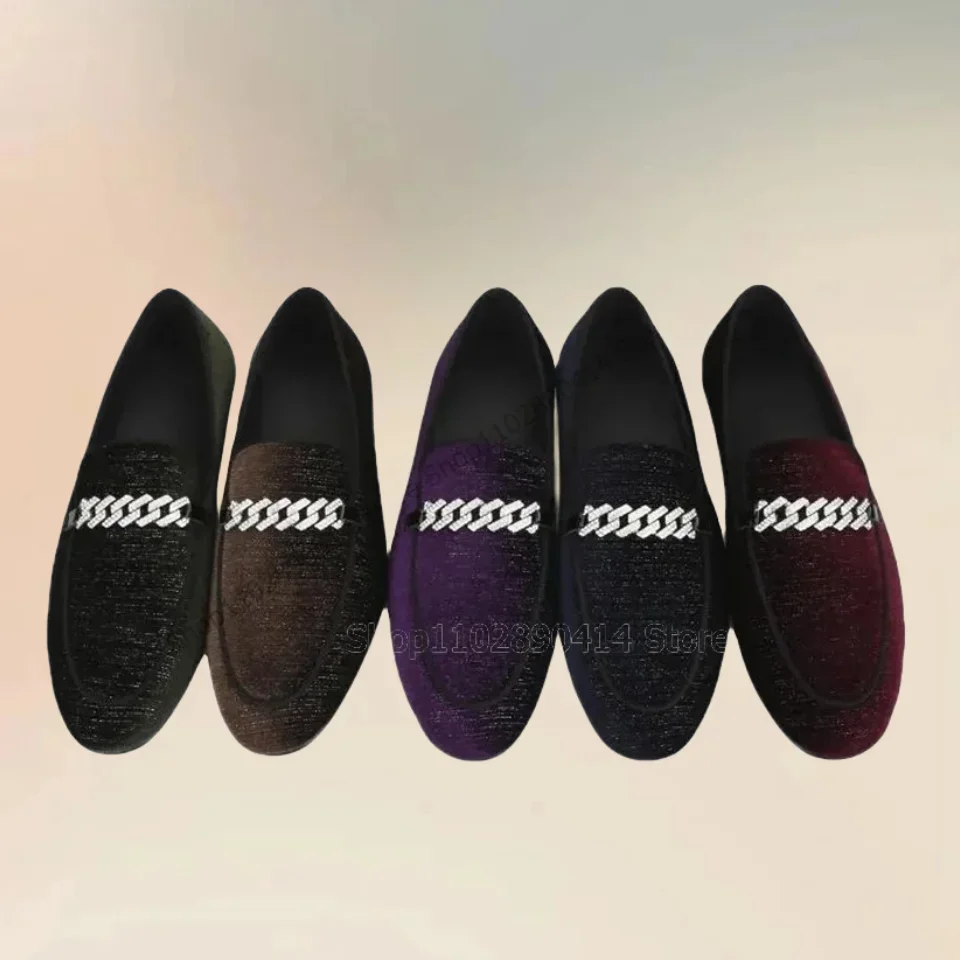 

Multi Colors Chain Decor Giltter Loafers Fashion Slip On Men Casual Shoes Luxury Handcraft Party Feast Banquet Men Dress Shoes