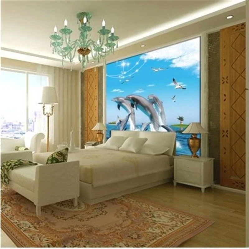 beibehang 2013d Underwater World Dolphin cartoon children's room bedroom wallpaper background Mediterranean 3d mural wallpaper