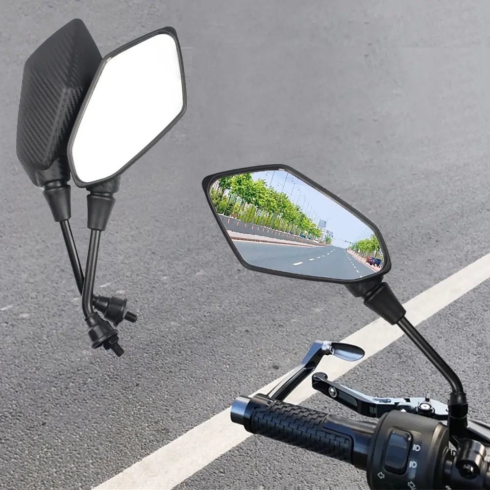 Motorcycle Mirror 2Pcs E-Bike Rearview Mirrors Electrombile Back Side Convex 8mm 10mm Carbon Fiber