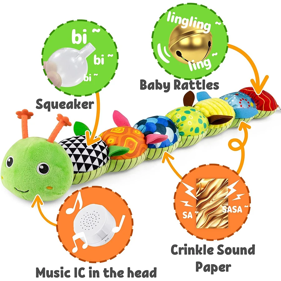 Brinquedos do bebê musical caterpillar infantil brinquedo de pelúcia com chocalhos crinkle brinquedos sensoriais macios recém-nascidos meninos meninas 0 3 6 12 meses