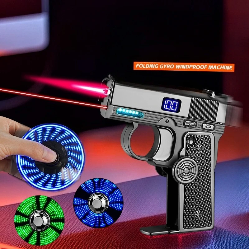 New Generation Creative Color Light Fingertip Gyro Folding Red Flame Laser Lighter Windproof Personalized Men's Trendy Gift