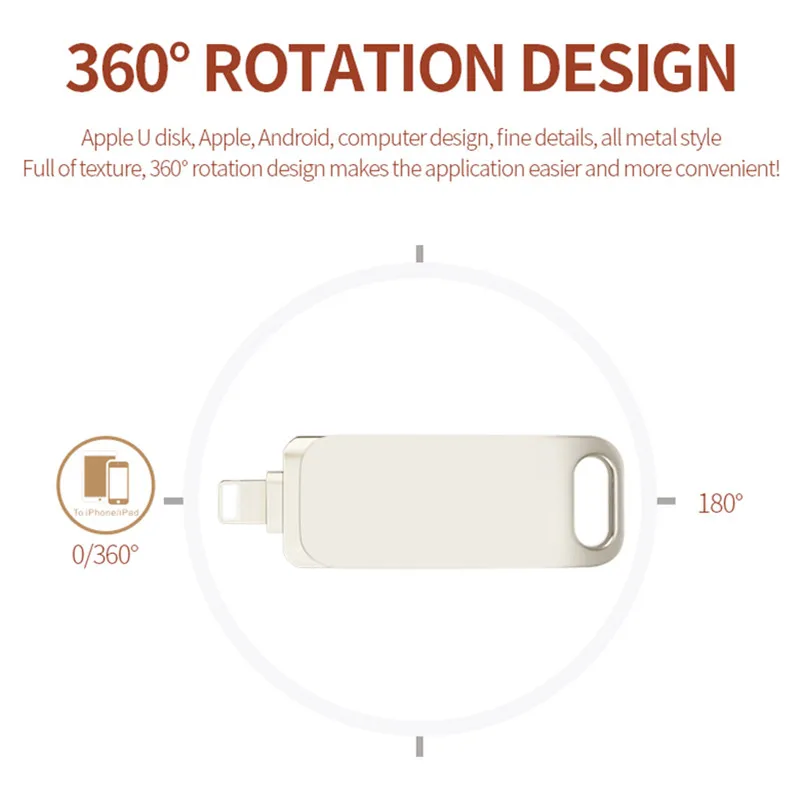 64gb Rotate Usb 3.0 Flash Drive for iPhone 128gb Type C otg lightning interface usb3.0 pendrive for Iphone7/8/9/11/12/13 / Ipad