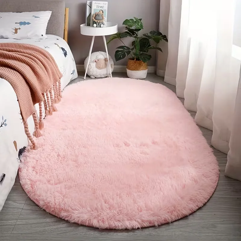1PC Oval Faux Area Rug Soft Polyester Non-slip Rug Suitable for Bedrooms Versatile Mat for Home Leisure Area Hotel Room Decor