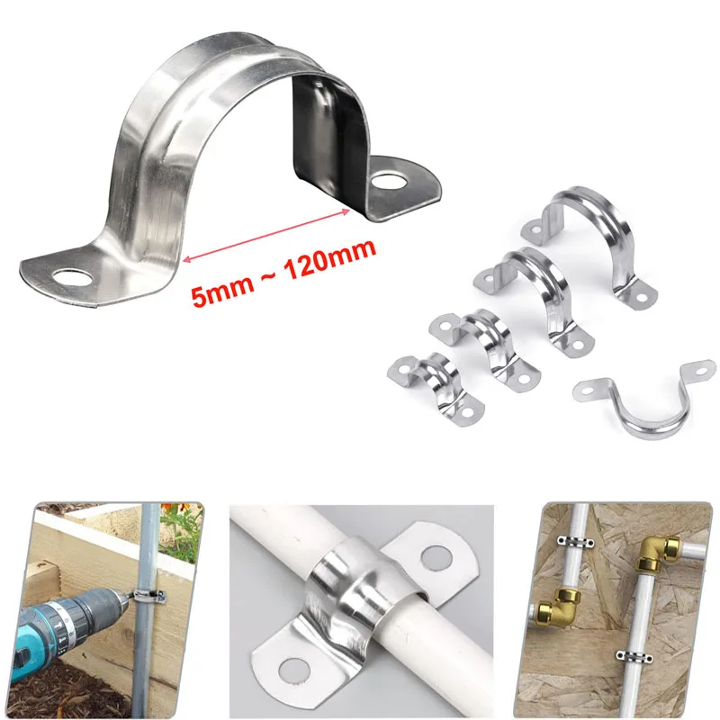 5-120mm U Shape Pipe Clamps 304 Stainless Steel U Clamp U Bracket for Mounting Pip Strap Conduit Tube Clip Plumbing Saddle Clamp