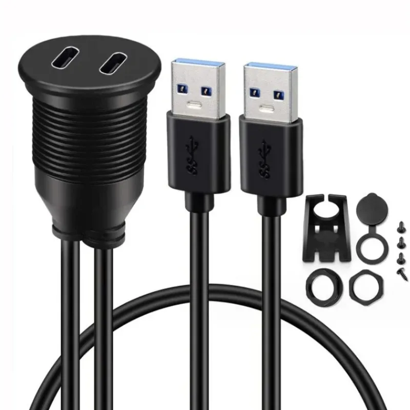 1m-デュアルポート-usb-30-オス-typec-メス-車載用埋め込み式ケーブル-防水延長ケーブル-トラック・バイクのダッシュボードパネル用