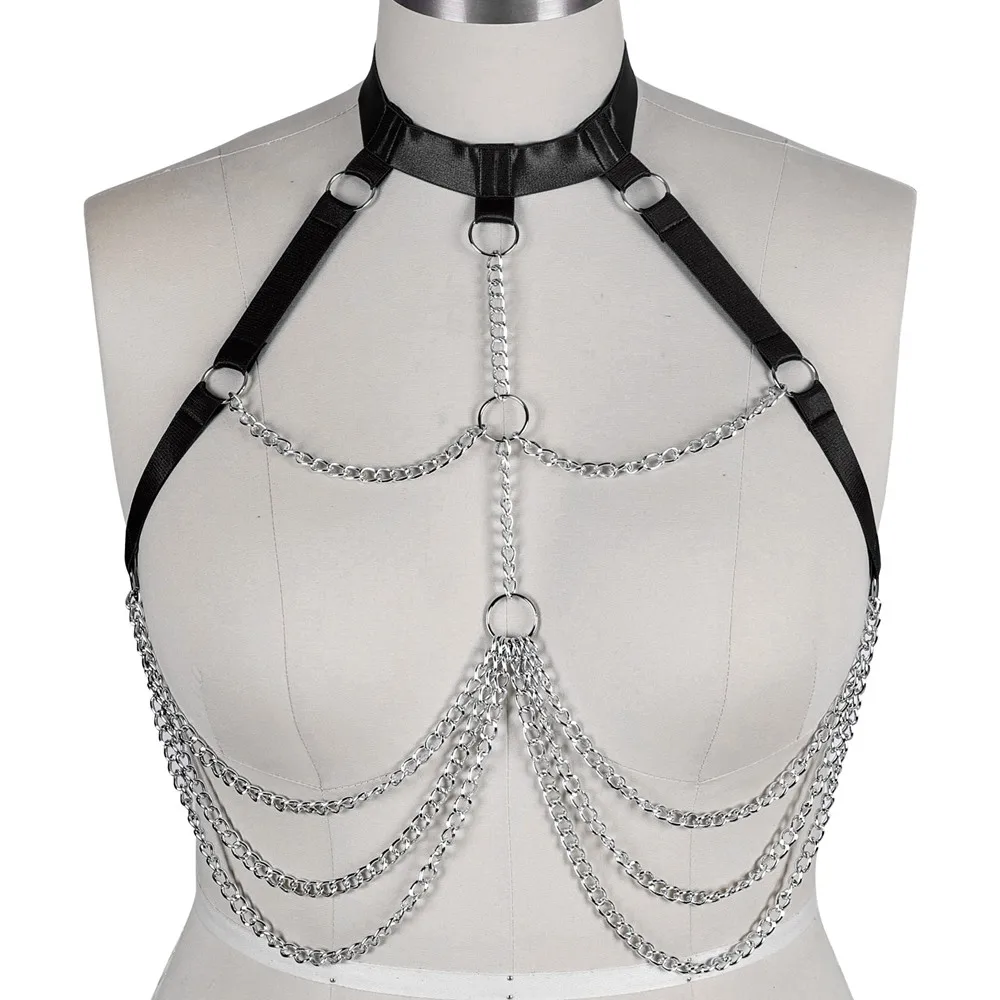 

Harness For Plump Women Fashion Plus Size Lingerie Straps Bondage Festival Rave Wear Costume Punk Gothic Clothes Chain Tops Crop