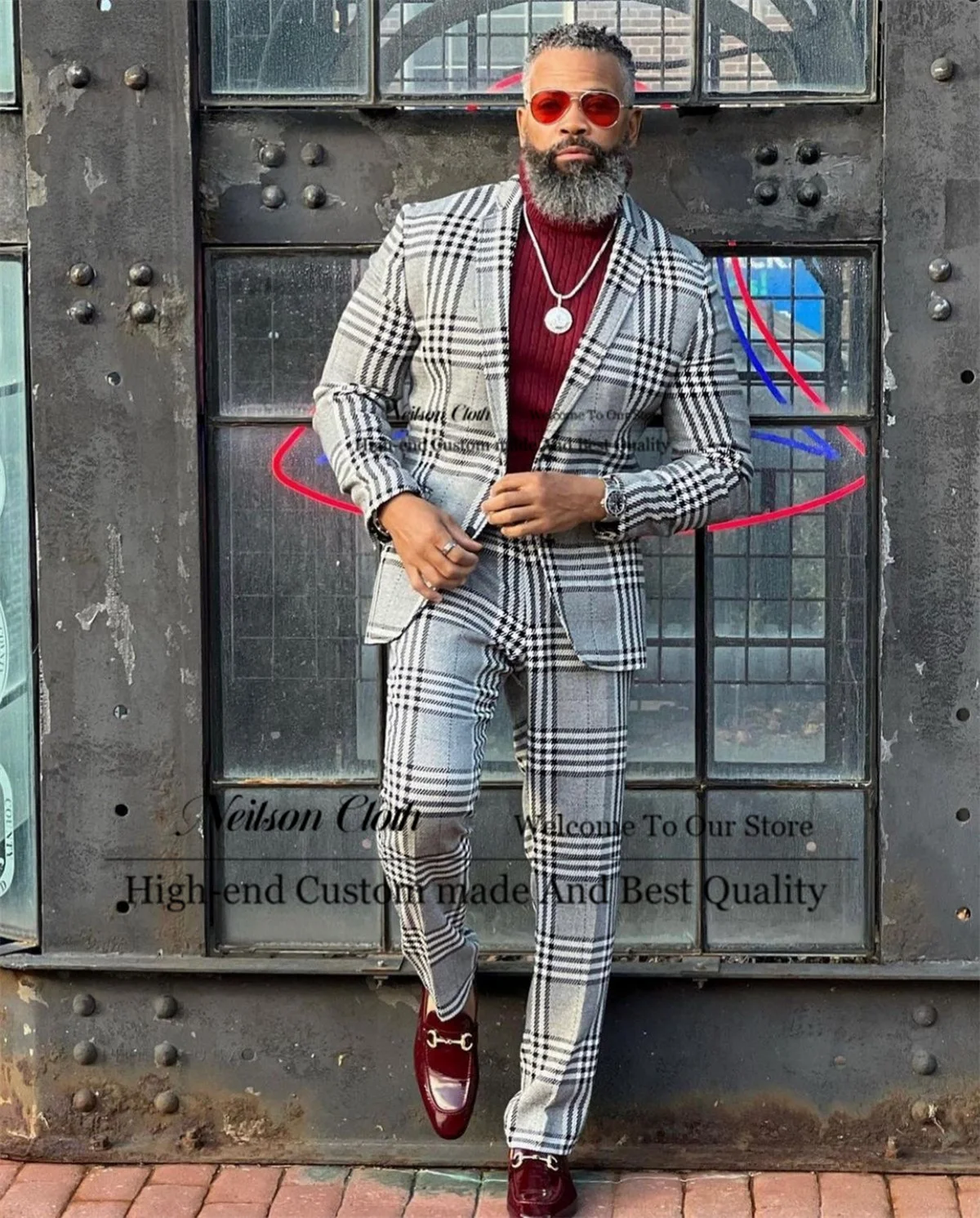 

Модные серые мужские пиджаки для выпускного вечера, комплекты из 2 предметов, свадебные смокинги для жениха с зубчатыми лацканами, облегающий костюм в клетку по индивидуальному заказу Homme