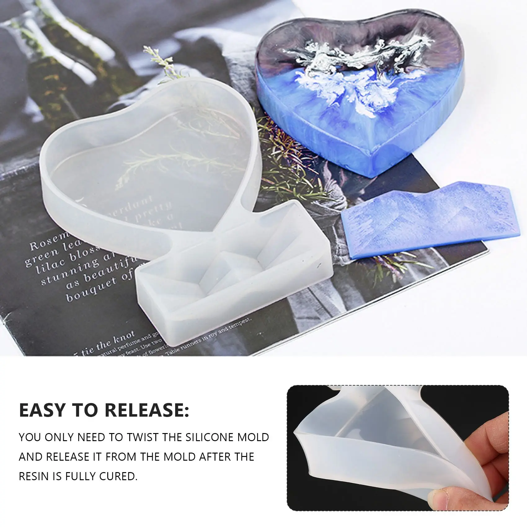 Molde de resina A88M para marco de fotos, moldes epoxi de silicona en forma de corazón para fundición y decoración del hogar, manualidades DIY