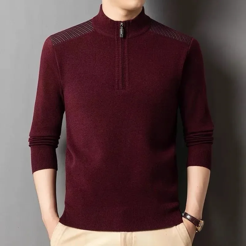 

Зимняя шерстяная мужская водолазка среднего возраста, утепленная теплая основа, вязаный свитер на молнии