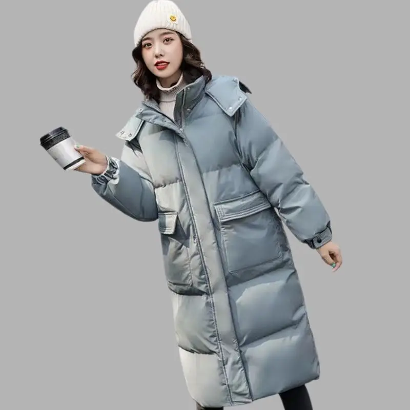 Chaqueta larga y gruesa de algodón para mujer, abrigo holgado con capucha, ropa femenina, Corea, cremallera, nuevo, invierno, 2025