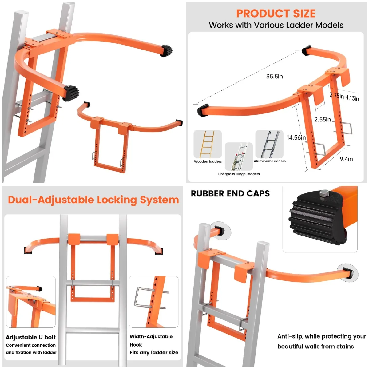

Extension Ladder Stabilizer with Anti-Slip Feet for Roof Gutter