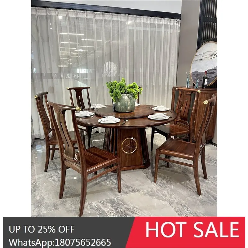 

SGF New Chinese Style Solid Wood Dining Table and Chair Set Modern Simple High-end Round Dining Table