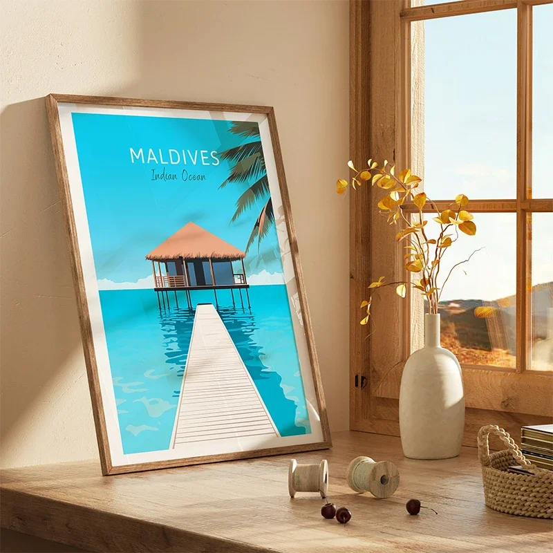 الحد الأدنى المشارك لوس انجليس جزر المالديف هامبورغ السفر التذكاري الملصقات قماش الطباعة اللوحة من جدار الفن الديكور #4