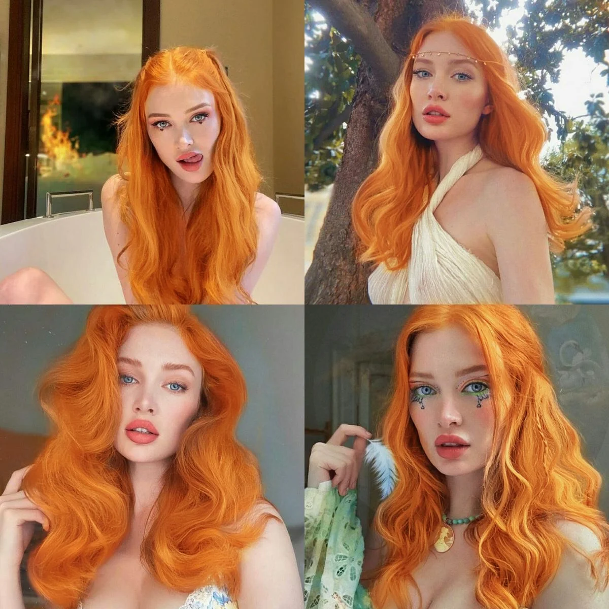 Orange Ginger Wavy Wig Long Body Wave Synthetic Middle Part Wig Natural Hairline Heat Resistant Fiber for Women Daily Party Use