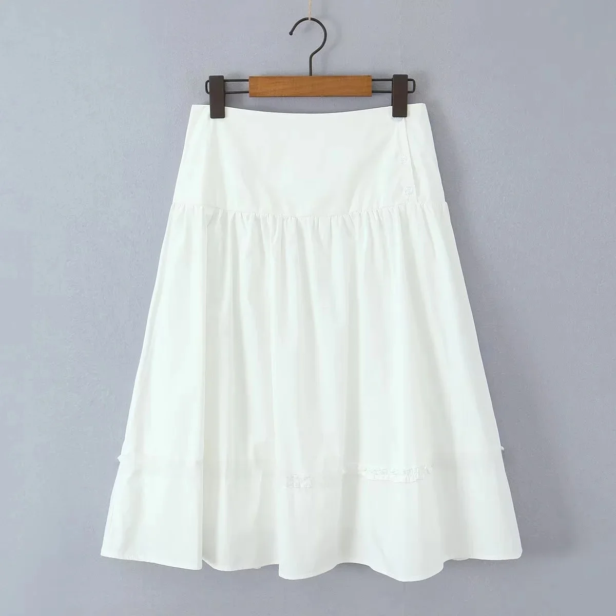 Retro Spliced A-Line Midi Skirt Women's Summer Slimming Loose Flared High Waist French Sle Casual Other Material 00%