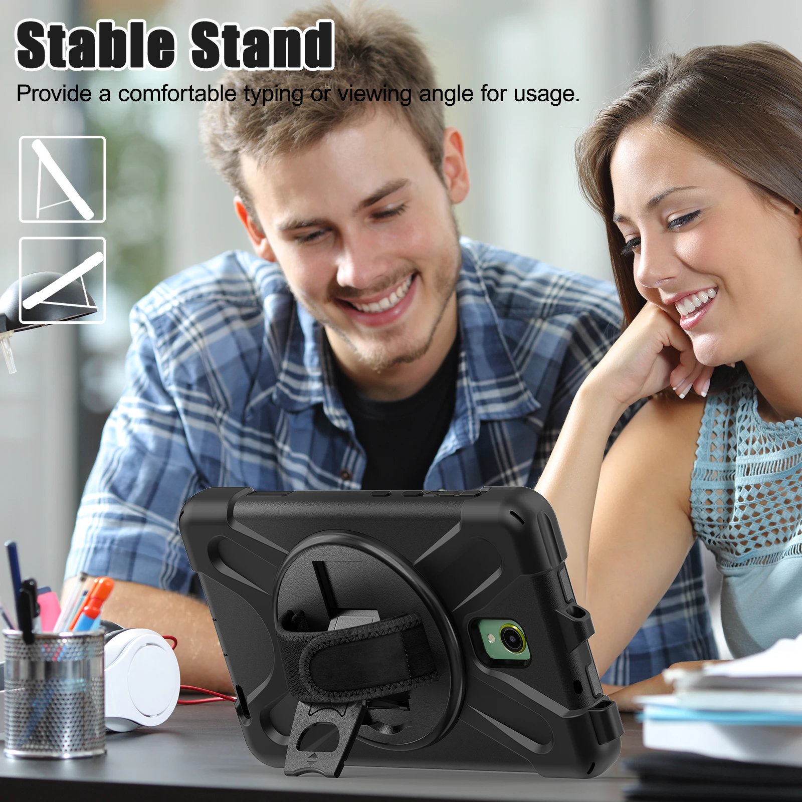 Rugged Tablet Case for Samsung Galaxy Tab Active 5 2024/Active 3 2020 (8 inch) with 360 Stand Handle Hand Strap Protective Cover