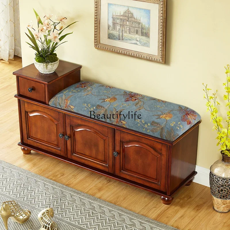 ls42American fabric shoe changing stool multi-functional storage European sofa stool