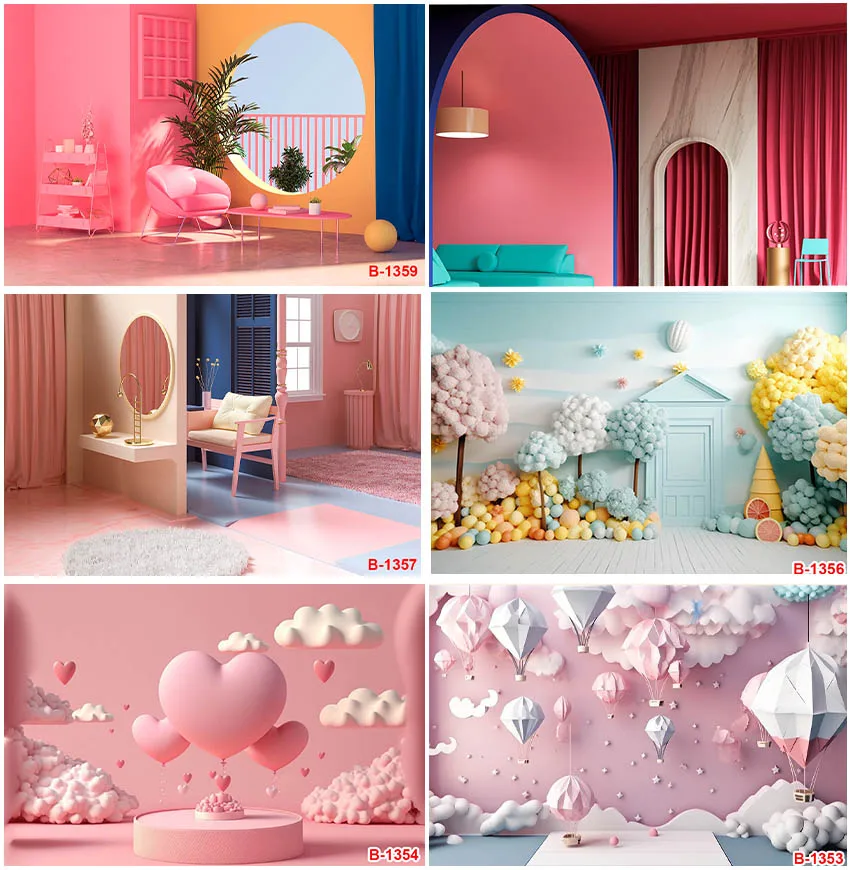 Pink Theme Interior Decoration Backdrops Photographic Girls Birthday Party Cake Smash Weeding Party Backgrounds Supplies Props