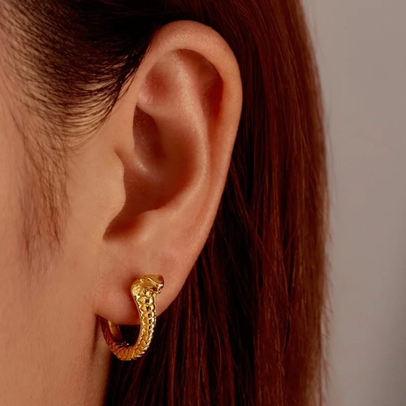 1 Pair Stainless Steel Alternative Snake Small Hoop Earrings for Men/Women Gothic Fadeless Ear Bone Buckle Hip Hop Jewelry